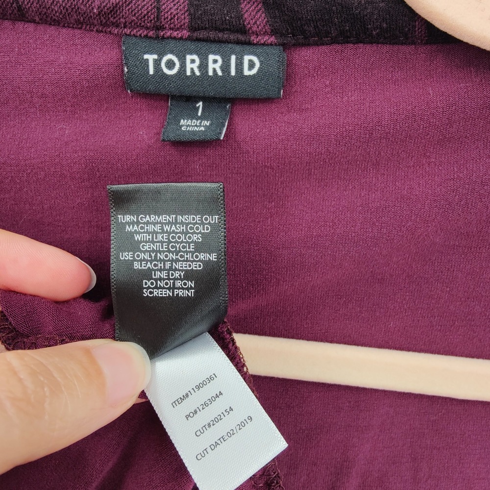 Torrid Women Grunge Dark Academia Plaid Shirt Dress 1X Purple Black Button Front - Picture 9 of 16